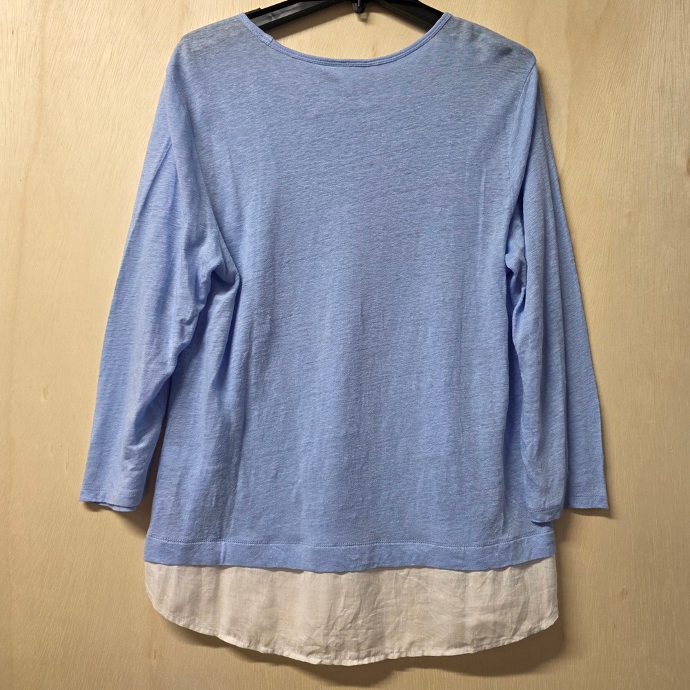 J. Jill Love Linen Blue Layered Hem Long Sleeve Top Medium Side Button Detail - Picture 12 of 16